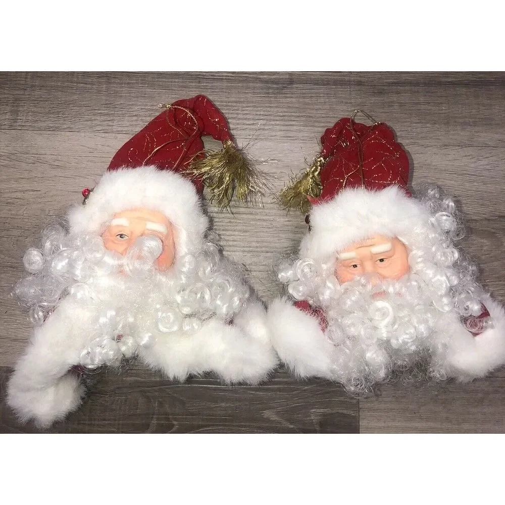 Santa Head Christmas Ornaments‎ EUC Handcrafted Set Of 2 Dillard's 1999 Vintage